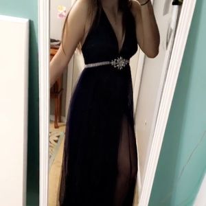 Navy Layered Tulle Homecoming Dress